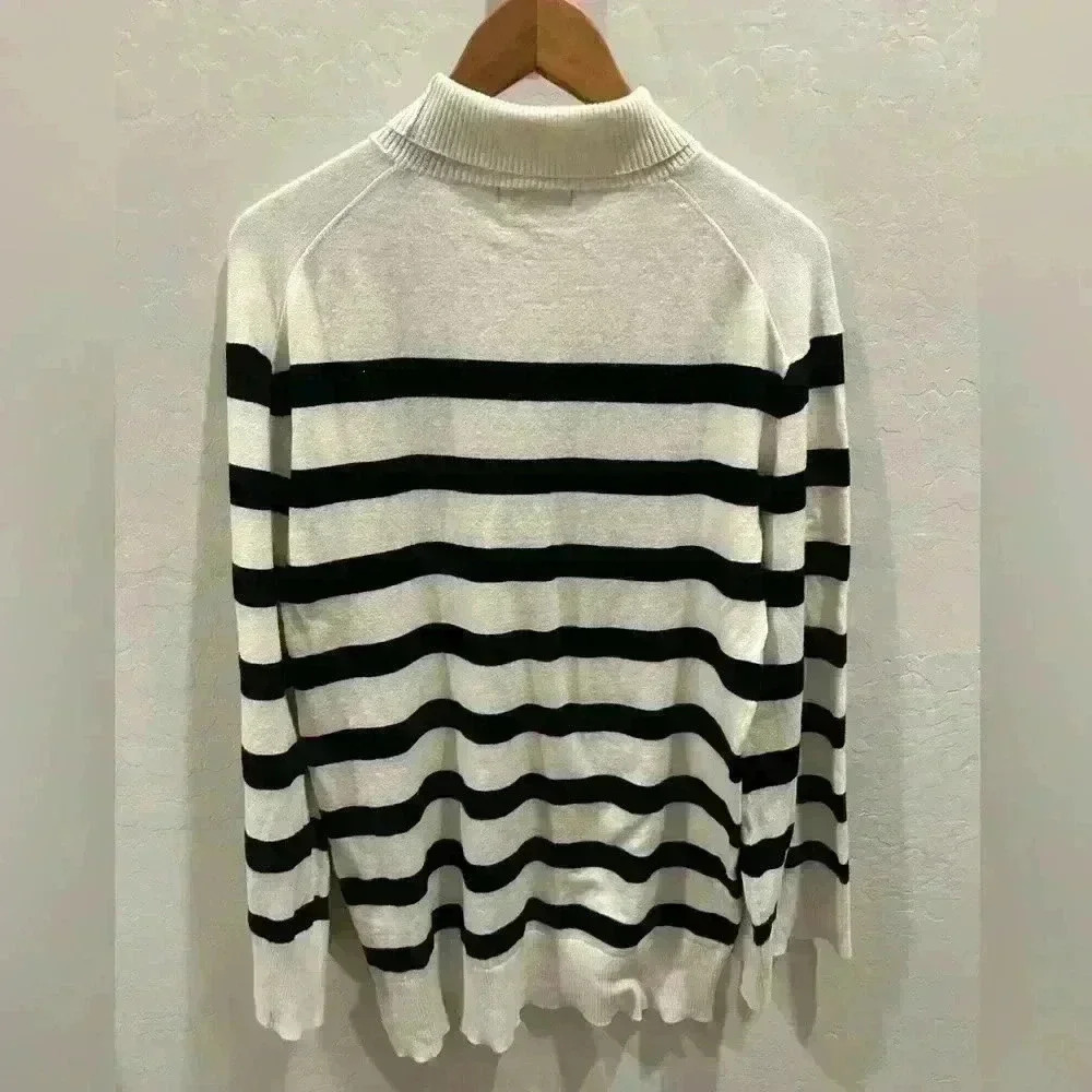 Steve Madden Gretta Turtleneck Long Sleeve Sweater Minidress Cream/Black  M - Picture 6 of 6